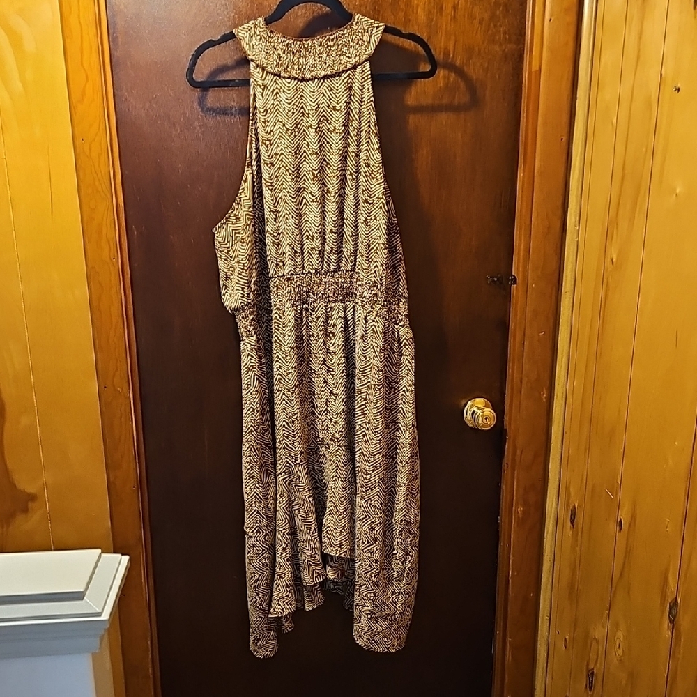 Maurices Cream and Brown High Low Halter Sundress